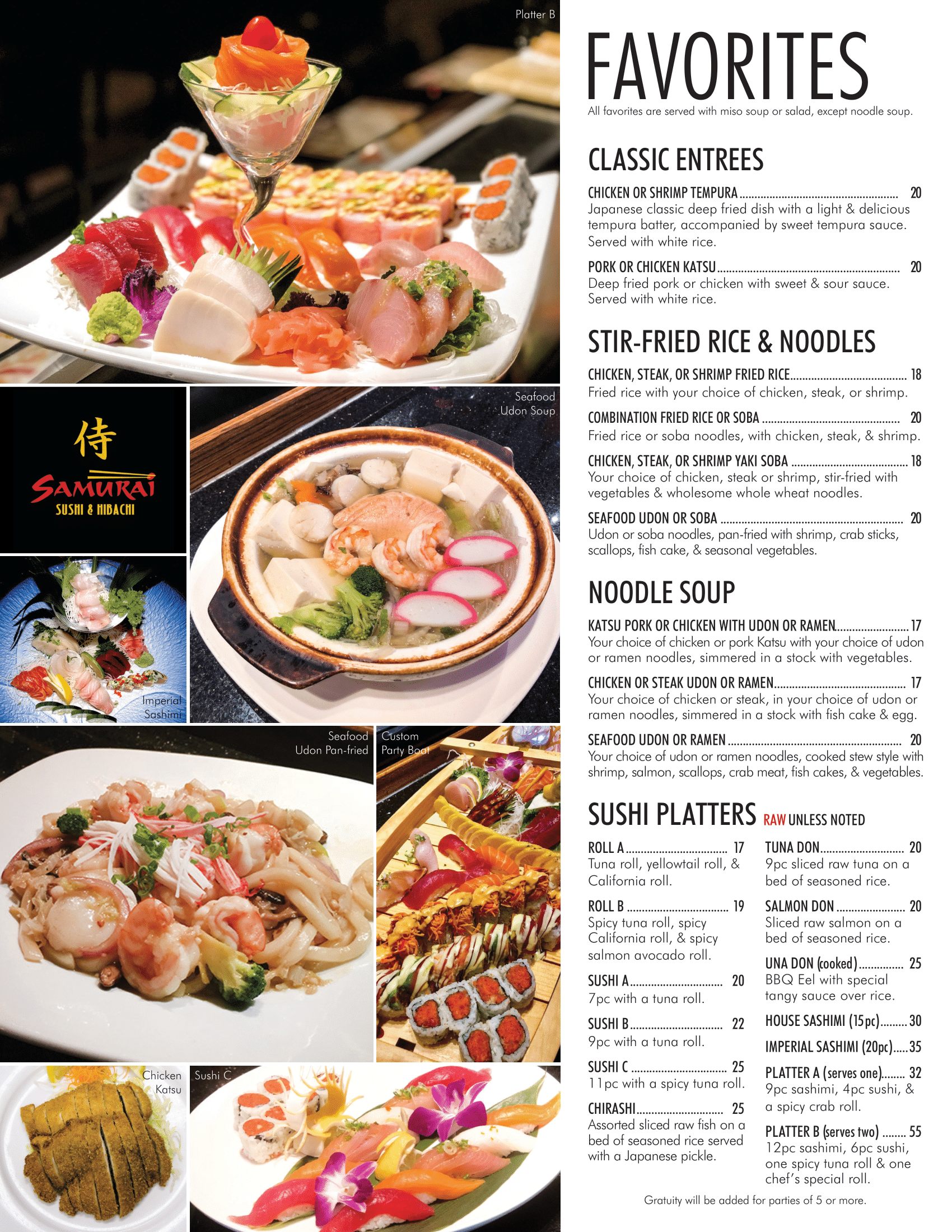 Samurai Sushi and Hibachi menu — page 5